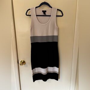 Black and white Knitted Striped Midi Dress